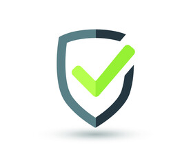 Shield with check mark icon in flat style isolated on white background. For your design, logo. Vector illustration.