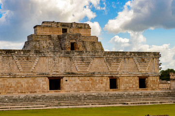 Fototapeta na wymiar Building of The Nunnery, Uxmal, an ancient Maya city of the classical period. One of the most important archaeological sites of Maya culture. UNESCO World Heritage site
