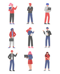 Male and Female Business Character Collection, Office Employees Standing with Folders and Documents Vector Illustration