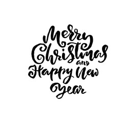 Hand drawn phrase Merry Christmas and Happy New Year. Modern dry brush lettering design. Vector typography vector illustration.
