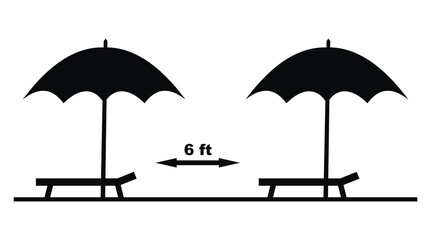 location of parasols, safe distance of 6 ft, vector icon