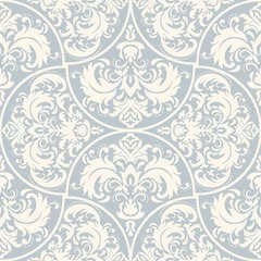 Foto op Plexiglas Naadloos damastpatroon in blauw. Naadloos Victoriaans behang. Vintage ornament voor behang, afdrukken op het verpakkingspapier, textiel © psk55