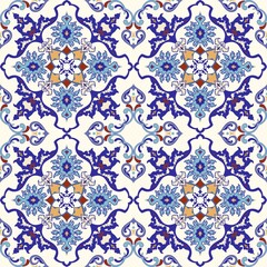 Vintage seamless damask pattern. Colorful Tile in turkish style. Hand drawn floral background. Wallpaper in Victorian style. Islam, Arabic, Indian, Ottoman motif. Vector illustration