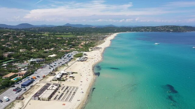 Var department, Ramatuelle - Saint Tropez, Aerial view of Pampelonne beach, the famous beach located on French Riviera