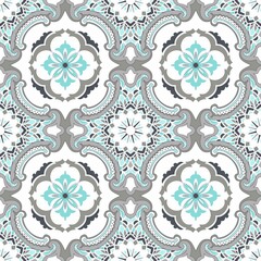 Vintage seamless pattern in Portugal style. Azulejo. Majolica pottery tile. original traditional Portuguese and Spain decor. Seamless floral pattern. Vector illustration