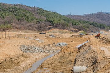 Man made ditch at rural construction site
