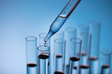 Coronavirus pandemic theme. Science research concerning fast covid tests and anti-covid vaccine....