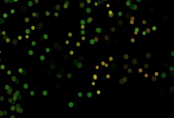 Dark Green, Yellow vector background with xmas snowflakes.