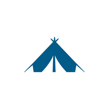 Tent Blue Icon On White Background. Blue Flat Style Vector Illustration.