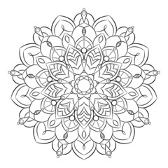Decorative ethnic round mandala pattern. Anti-stress coloring book page for kids and adults. Vector illustration.