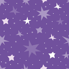 Seamless starry sky pattern. Cosmic space stars and constellations on a purple background. Hand drawn vector background universe.