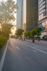 Hanoi cityscape with modern buildings on Kim Ma street at sunset