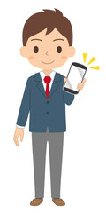 スマートフォンを持つ男子学生の全身イラスト