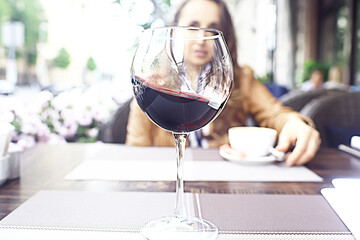 mediterranean restaurant food wine woman, street european cafe, glass of wine