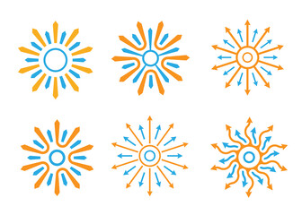 Creative geometric sun circle concept. rays out of arrows. Stock Vector illustration isolated on white background.
