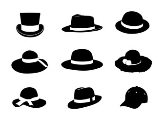 collection of hat silhouette Flat vector icon illustration 