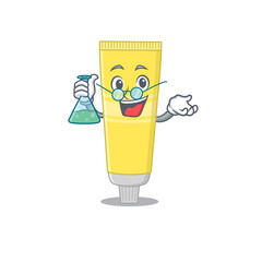 Super Genius Professor of hair dye Caricature character working on a lab