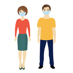 Man And Woman With Medical Masks Isolated White background, Vector Illustration