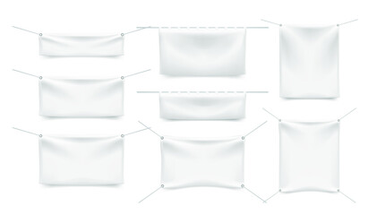 White Textile Banners with Folds on White Background . Isolated Vector Elements