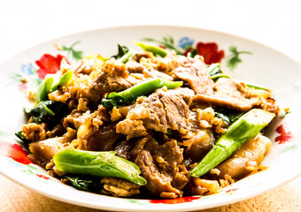 Fried flat Noodle in Soy Sauce , out door Chiangmai Thailand