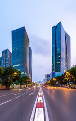 Obraz premium Hanoi cityscape with modern buildings on Lieu Giai street at twilight