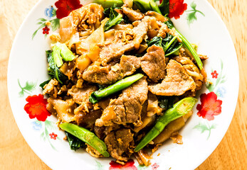 Fried flat Noodle in Soy Sauce , out door Chiangmai Thailand