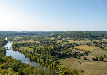 View of the River Dordogne and the Dordogne Valley from the walls of the old town of Domme, Dordogne, France