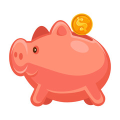 Piggy with golden dollar, investment or deposit vector