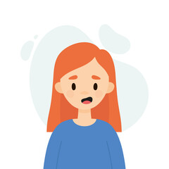 Happy girl on a white background.  Avatar of a young woman talking.