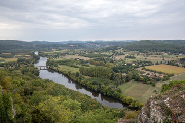 View of the River Dordogne and the Dordogne Valley from the walls of the old town of Domme, Dordogne, France