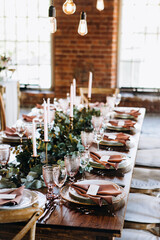 Beautiful wedding table decoration and setting