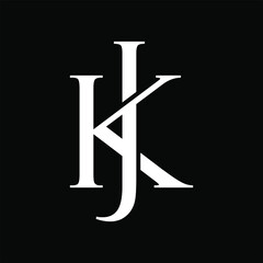 Initial letter JK or KJ logo template with vintage font illustration in flat design monogram symbol