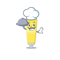 mascot character style of hair dye chef serving dinner on tray