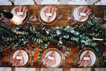 Beautiful wedding table decoration and setting