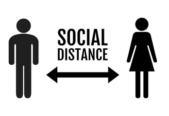 Social Distance Banner With Persons Man And Woman, Vector Illustration