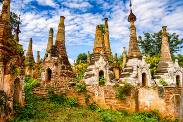 It's Shwe Indein Pagoda, a group of Buddhist pagodas in the village of Indein, near Ywama and Inlay Lake in Shan State, Burma