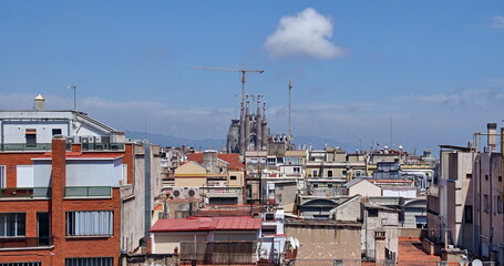 Fototapeta na wymiar View of Barcelona city cityscape with Sagrada Familia church. Barcelona, Spain