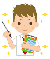 ペンとノートを持ってやる気満々の男子学生