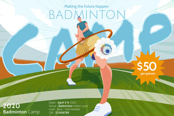 Badminton camp promotion poster - obrazy, fototapety, plakaty