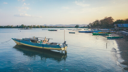 Traditional Fishing Boat In Sumbawa, Indonesia. The boat is parking in the traditional port in fisherman Village.