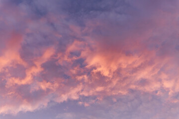 Fototapeta premium Dramatic pink sunset in the cloudy sky. Space for text. Background. Blurred.