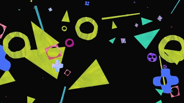 Abstract render background of rectangular shapes. Simple forms. Loopable sequence. Geometric shapes are falling. Vanguard. animated screensaver on a black background .multi-colored