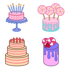 Happy Birthday cake design, for greeting cards and poster template for celebration, isolated, vector illustration.