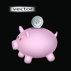 Vector illustration piggy Bank silver simple coin