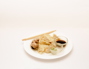 Delicious Asian breakfast shot isolated against a white background. 