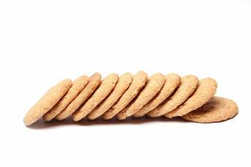 Cookies in a row against white background