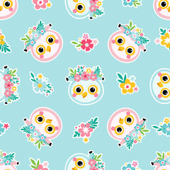 Kids seamless pattern with owl