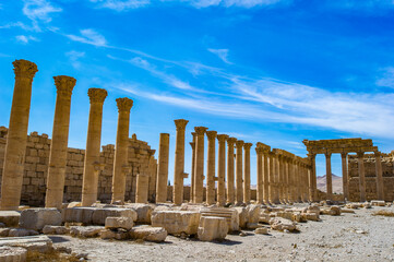 It's The Great Colonnade at Palmyra, the main colonnaded avenue in the ancient city of Palmyra in the Syrian Desert.
