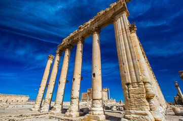 It's Great Colonnade at Palmyra, Syrian Desert. UNESCO World Heritage Site