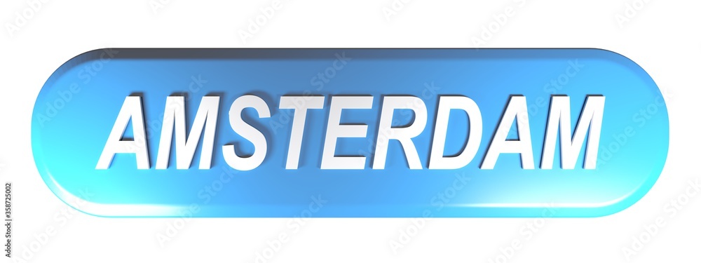Poster amsterdam blue rounded rectangle push button - 3d rendering illustration